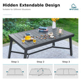 MFSTUDIO 9PCS Outdoor Patio Dining Set, Outdoor Table Chair Set with 1 Large Rectangular Expandable Table, 8 Armrest Chairs Include 6 Fixed and 2 Swivel Chair with Removable Cushions MFSTUDIO