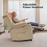 MCombo Large Triple Motor Power Lift Recliner Chair with Massage and Heat for Elderly People, Adjustable Headrest, Infinite Position, USB Ports, Fabric 7662 (Beige, Large) MCombo