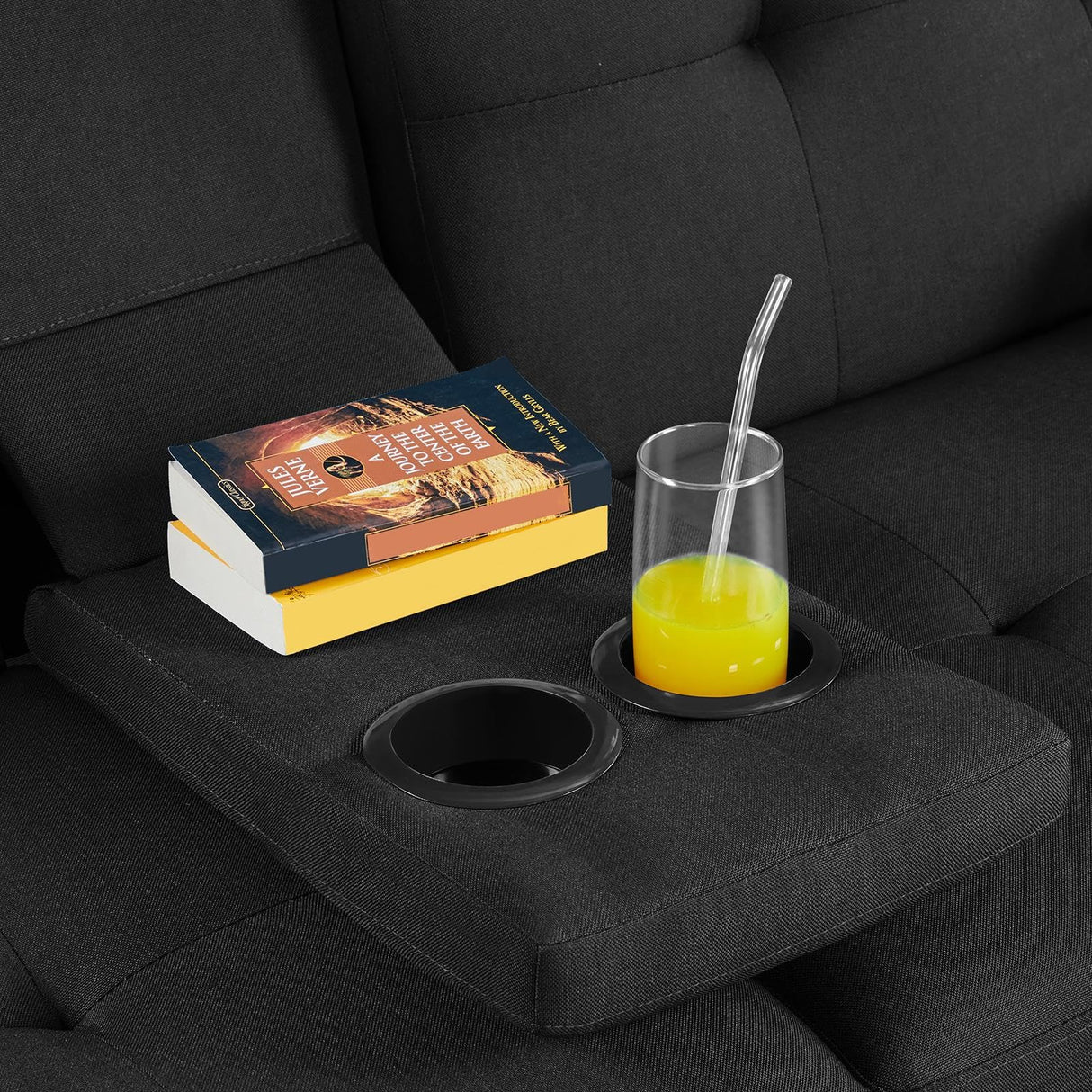 Yaheetech Convertible Sofa Bed Adjustable Fabric Couch Sleeper Modern Recliner Reversible Loveseat Folding Daybed Guest Bed, Removable Armrests, Cup Holders, 3 Angles, 772lb Capacity, Black Yaheetech