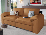 EASE MOOSE Loveseat Sofa for Living Room,Oversized Deep Seat Modular Sectional,Modern Comfy 2 Seater Sofas,Scratch Resistant Faux Leather Couch for Small Spaces, Brown EASE MOOSE