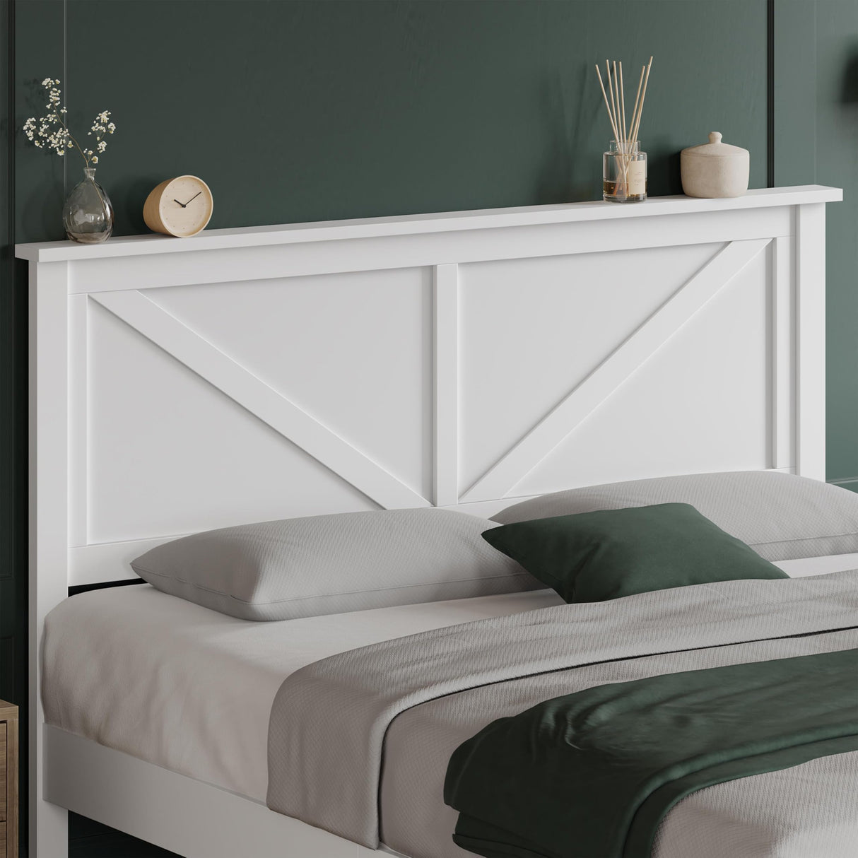 Yaheetech Wood Bed Queen, Farmhouse White Rubberwood Platform Bed Frame with V-Designed Headboard, Sturdy Wooden Support Slats, Holds up to 800 Pounds, Noise-Free, Easy Assembly Yaheetech