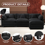 Ihanherry 111.4" L Shaped Modern Sofa Modular Sectional Cloud Couch with Ottoman, 4-Seat Chenille Deep Seat Sofa with Pillow for Living Room, Bedroom and Apartment, Black Ihanherry