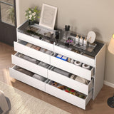 ZORPLIX White Dresser for Bedroom, 8 Drawer Dresser with Glass Top and LED Light, Modern Chest of Drawers, Jewelry Dressers Display, Dressers Organizer for Bedroom, Closet, Living Room ZORPLIX