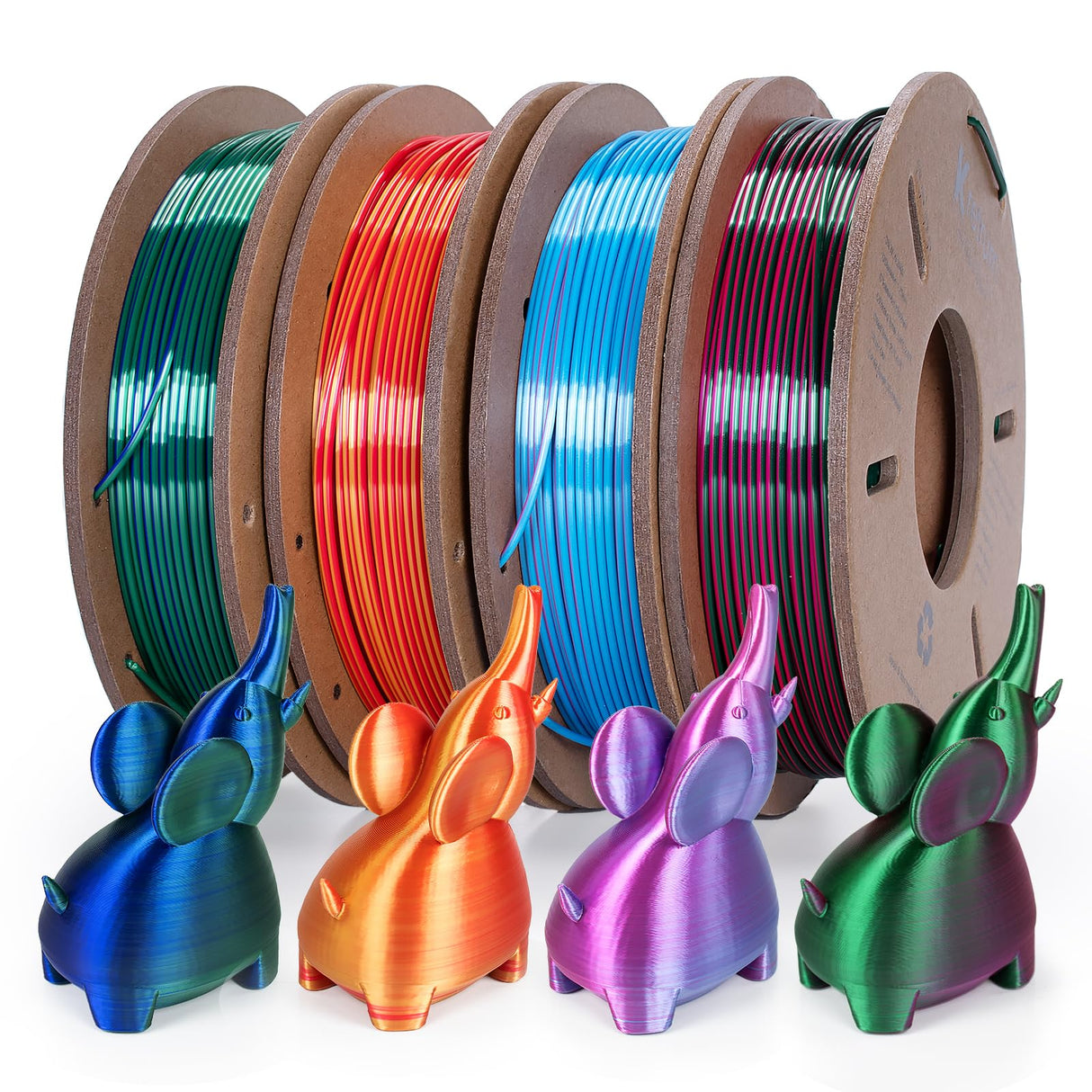 Kretrum Silk PLA 3D Printer Filament Dual Color Refills 1.75 mm Color Changing Bundle Dimensional Accuracy +/- 0.02 mm 250g x 4 Spools (Rose & Blue, Red & Gold, Violet & Green, Blue & Green) Kretrum