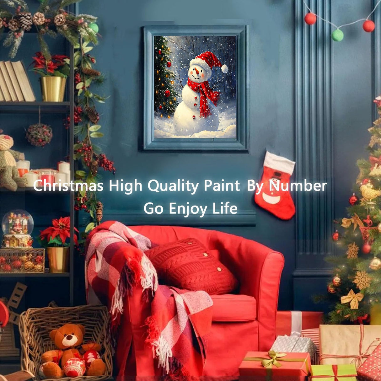 xackcme Snowman Paint by Numbers for Adults, Christmas Paint by Number on Canvas Without Frame, DIY Winter Oil Painting for Gift Home Wall Decor (16x20 inch) xackcme