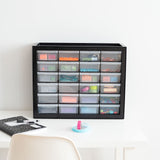 IRIS USA Plastic Storage Drawers, 24-Drawer, Stackable Small Parts Organizer Cabinet for Hardware Screw Nuts and Bolts Sticker Bead Balloon Building Bricks, Teacher Toolbox Garage Storage Bins, Black Iris Ohyama