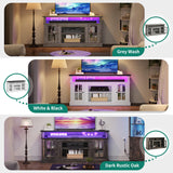 YITAHOME LED Farmhouse TV Stand for TV up to 75 Inch w/Outlets, Highboy Media Entertainment Center Console Table Adjustable Storage Shelves &Cabinet Glass Door for 360lbs for Living Room, Rustic Grey YITAHOME