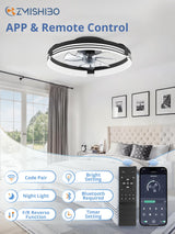 ZMISHIBO Low Profile Ceiling Fans with Lights and Remote, 20 Inch Flush Mount Ceiling Fan with Light, 3000K-6000K Dimmable Fandelier LED Fan Light, 6 Wind Speeds Black Ceiling Fans for Bedroom ZMISHIBO