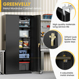 Greenvelly 72" H Metal Garage Storage Cabinet with 2 Doors and 4 Adjustable Shelves, Black Metal Cabinet with Lock, Metal Tool Cabinet for Office,Home, Garage, Gym, School Greenvelly