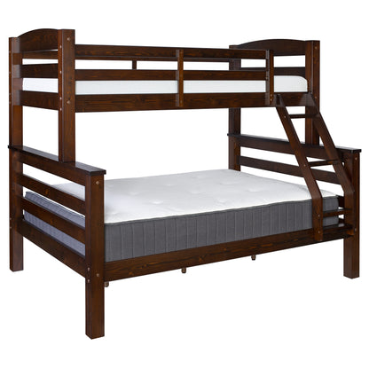 Powell Espresso Twin/Full Bunk Bed with Built-In Ladder and Detachable Design - WoodArtSupply