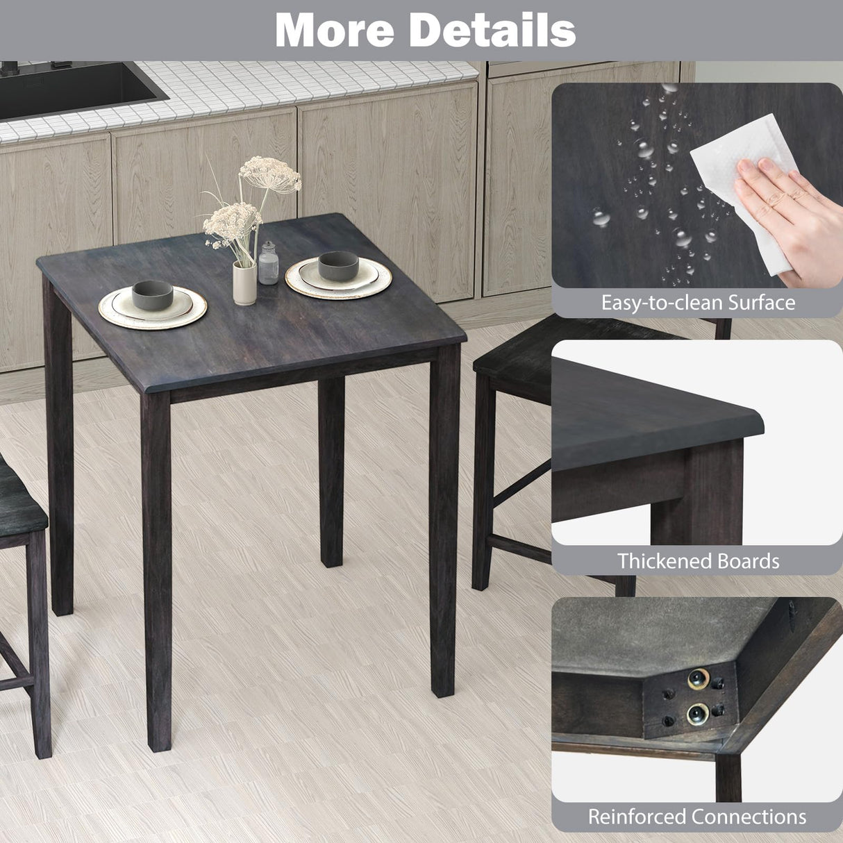 Giantex Square Dining Table with Solid Wood Frame, 220lbs Capacity, 30"x30"x36" Kitchen Table for 4-Person, Counter Height Bar Tables for Small Space, Dining Room, Living Room, Pub, Apartment, Grey Giantex