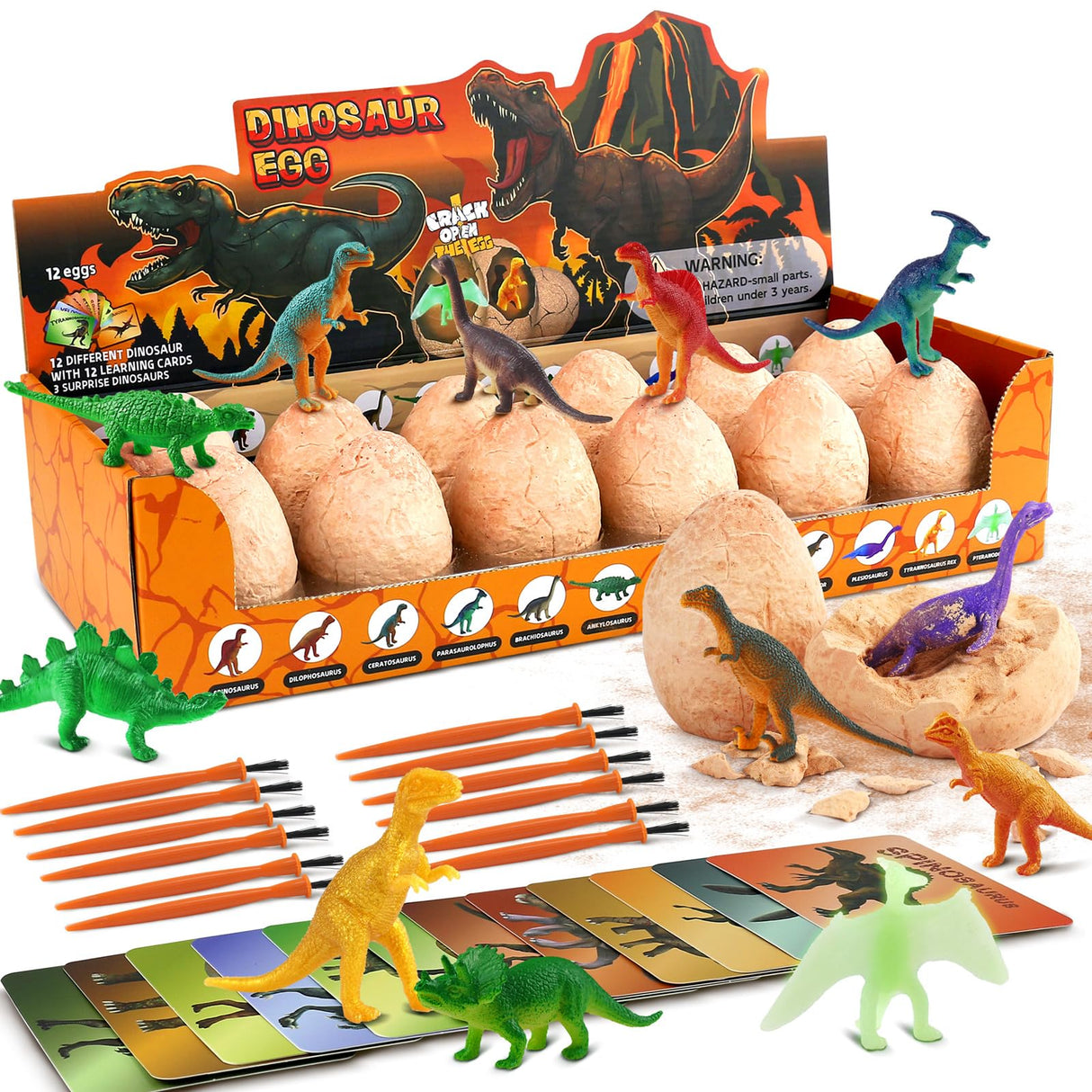 Zippytots Dino Eggs Excavation Dig Kit-12 Unique Dinosaur Eggs with Educational Learning Cards -Easter Eggs STEM Science Activities - Educational Toy Gift for Kids Boys Girls Age 3+ Zippytots