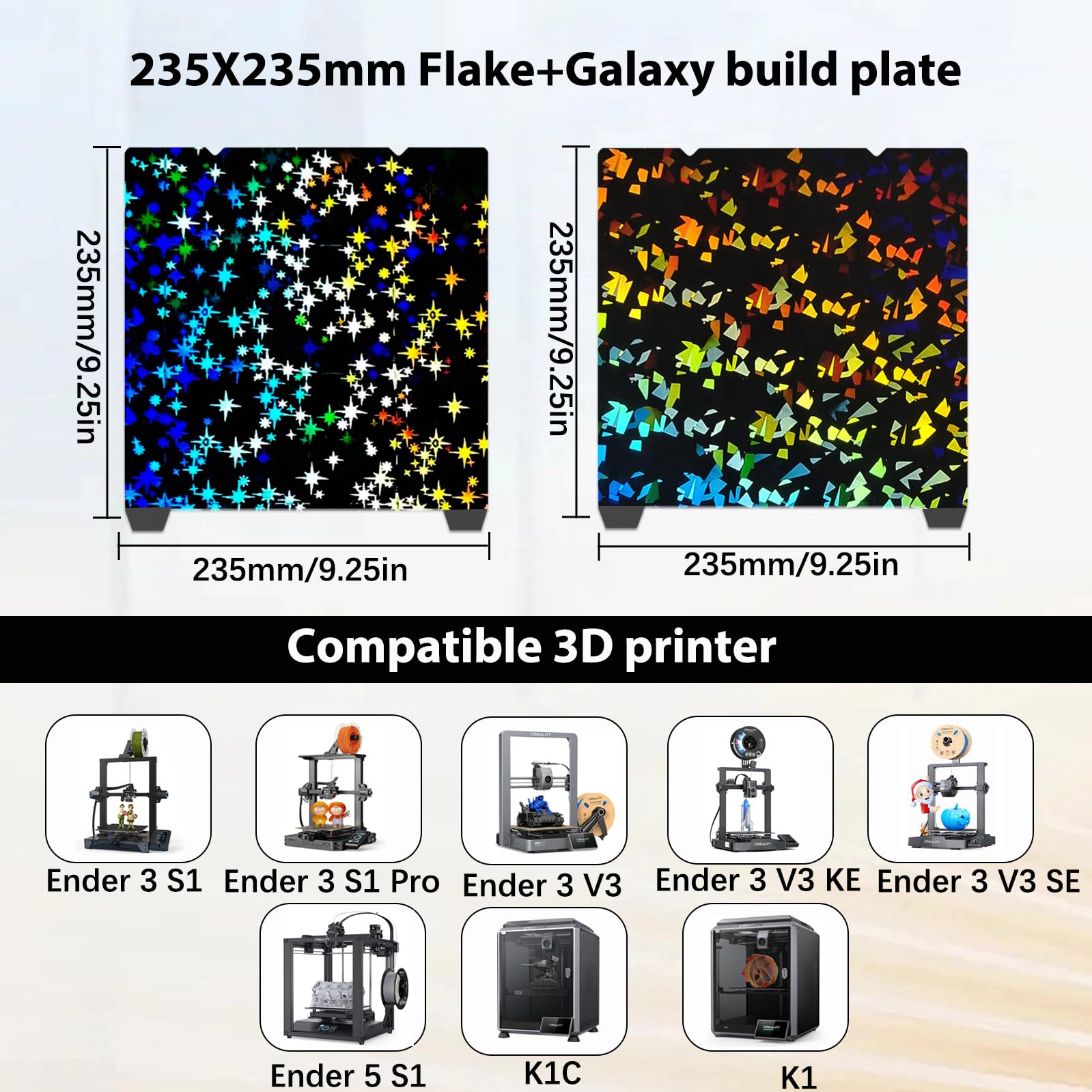 JUUPINE 3D Printer Platform K1C K1 Build Plate 235X235mm, Upgrade H1H Build Plate Flake+Galaxy Spring Steel Sheet for K1C/K1/ Ender-3 S1/S1 Pro/Ender-5 S1/Ender-3 V3/Ender-3 V3 KE/Ender-3V3 S - WoodArtSupply