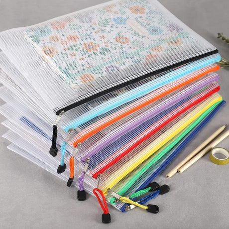 EOOUT 24pcs Mesh Zipper Pouch Bags, A4 Zipper Bags for Organizing Storage, Waterproof Zipper Pouches, Letter Size, File Bags for School, Toys, Puzzle, Board Games and Office Supplies EOOUT