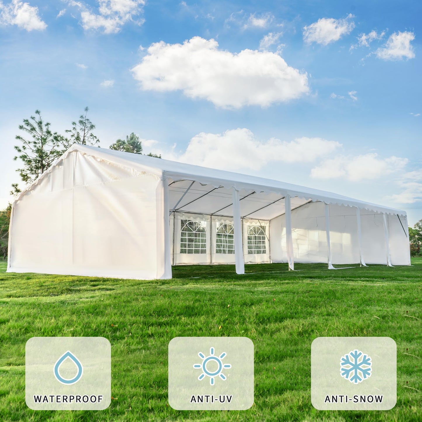 EROMMY 20x40ft Party Tent, Outdoor Wedding Tent, Heavy Duty Large Canopy Carport with Removable Sidewalls, 2 Roll-up Doors, 5 Storage Bags, Gazebo Shelter Tent for Party Event Commercials, Wh - WoodArtSupply