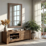 Bathroom Mirror for Wall with Wooden Frame, 36"x24" Rustic Farmhouse Vanity Mirror with Solid Wood Frame, Rectangular Wall-Mounted Mirror for Bathroom, Living Room, or Entryway TRAHOME