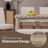 Morden Fort Rustic Dining Table Set for 6, Farmhouse Kitchen Dining Chairs for 6, Charming 60" Rectangular Wooden Table&6 Upholstered Chair with Nailhead Accents for Dining Hub,Breakfast Nook Morden Fort