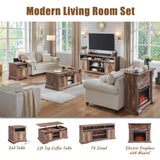 43" Electric Fireplace with Mantel, Electric Fireplace Heater, TV Stand w/Freestanding Electric Fireplace, Stacked Stone Surround, Remote Control, Adjustable Flame Level for Living Room (Light Brown) Aitjunz