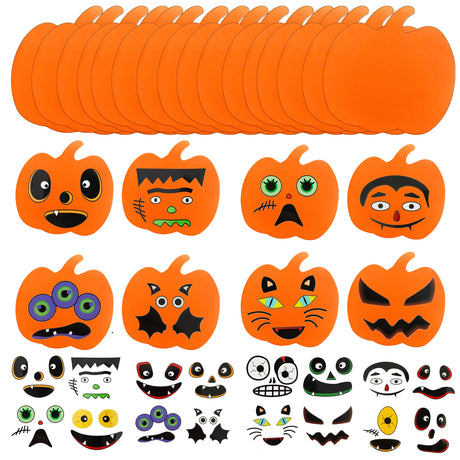 32 PCS Halloween Foam Pumpkin Craft Kit and Pumpkin Stickers for Halloween Kids DIY Craft Party Trick or Treat Party Favors Decorations (Cute Pumpkin) Taocco