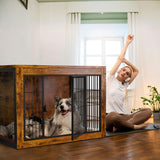 Dog Crate Furniture with Cushion, Indoor Dog Kennel with Double Doors, Side End Table Dog Cage, Pet House for Small/Medium/Large Dog, Easy Assemble (Rustic Brown, L(38.8’’x 25.7’’x27’’)) GUNJI
