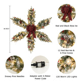 hogardeck Snowy Christmas Star Wreath, 48 Inch Artificial Large Christmas Wreath with Berry Pine Cones Bow-tie 120 Lights, Pre-lit Snowflake Wreath for Xmas Home Wall Front Door Indoor Outdoor, 4 FT﻿ hogardeck