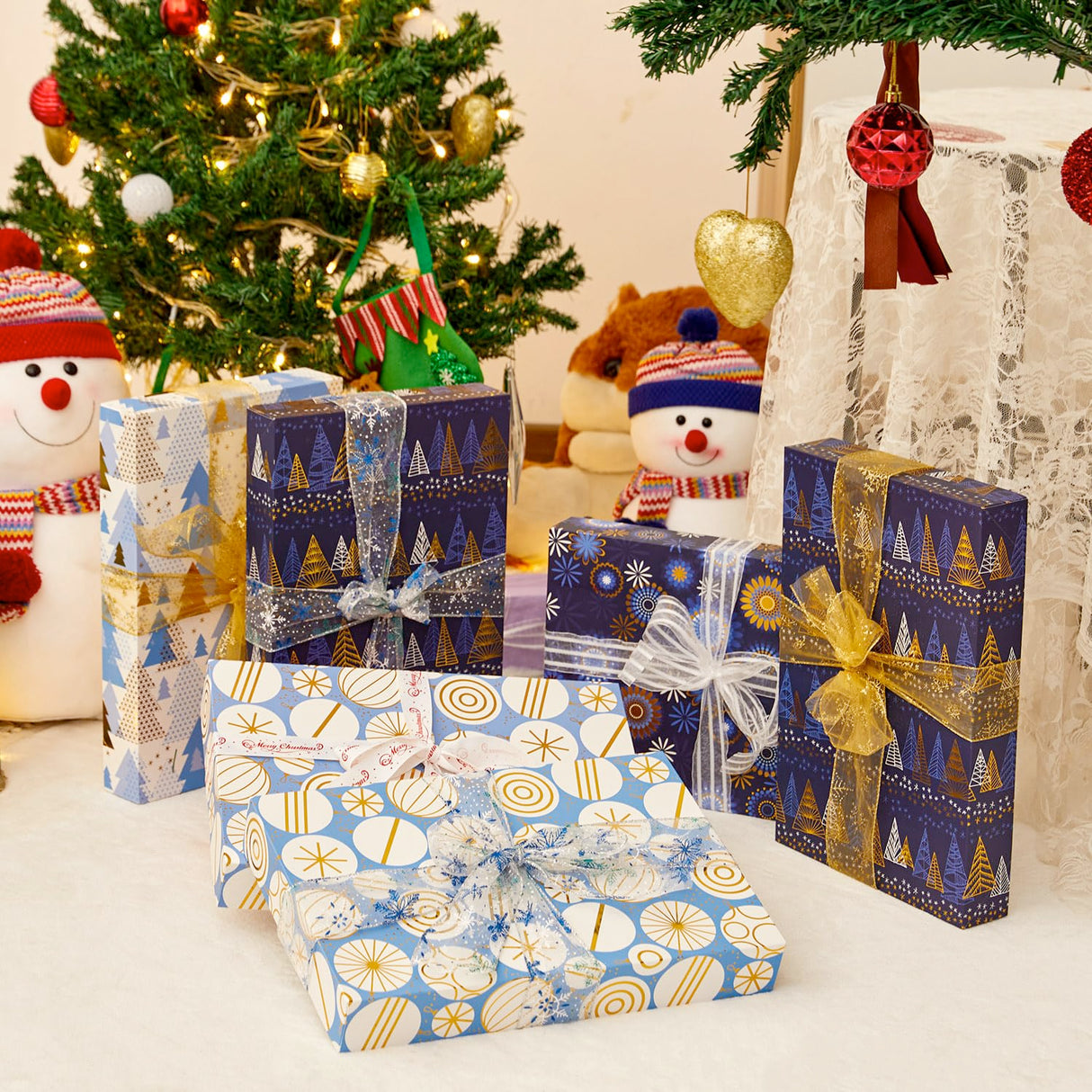 SUNCOLOR 12 Pack 14" Blue Large Christmas Gift Boxes With Lids For Clothes Presents SUNCOLOR