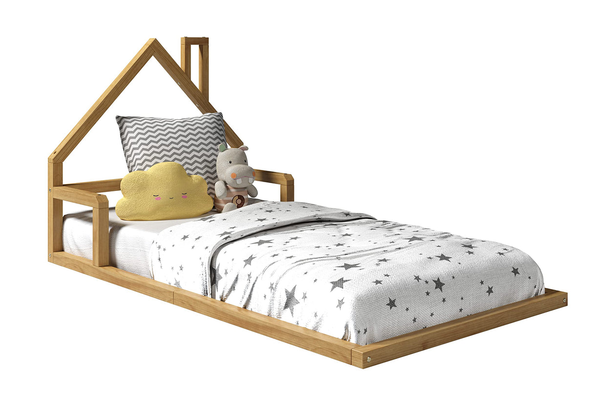 P'Kolino Casita House Twin Floor Bed - Montessori Inspired - Solid FSC Certified Solid Wood Floor Bed - Natural Wood P'Kolino