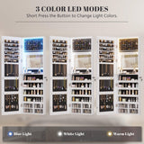 Vlsrka 47.2" LED Jewelry Mirror Cabinet, Wall/Door Mounted Jewelry Armoire Organizer with Full-Length Mirror, Large Capacity Storage Hanging Cabinet, 4 Drawers, 5 Shelves, Built-in Lighted Mirror Vlsrka