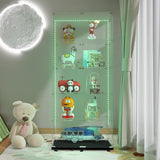 Fetuero Glass Display Cabinet,5 Shelves Double Doors LED Lights Curio Cabinet for Collection with Wheels, 74.8" High Glass Display Case for Living Room Bedroom Playroom Office,Black Fetuero