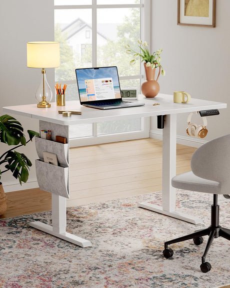 Marsail Standing Desk,Home Office Adjustable Heights Desk,Stand Up Desk,63x24 Inches Desktop Sit Stand Gaming Computer Desk for Study,Writing with 4 Memory Presets,Headphone Hook,Cable Organizer,White Marsail