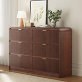FURSUN Fluted 6 Drawers Dresser for Bedroom, 54" Wide Wooden Dresser with Metal Handle, Curved Profile Design, Modern Storage Organizer for Bedroom, Living Room, Hallway, Walnut FURSUN
