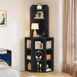 YITAHOME Corner Shelf with USB Ports & Outlets, Industrial Corner Storage Cabinet Rack Charging Station, Wooden Display Bookshelf Bookcase for Living Room, Bedroom, Dining Room, Kitchen, Black YITAHOME