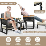 Yaheetech 5-Piece Outdoor Conversation Set, Wicker Rattan Patio Furniture Set w/Rattan Armchairs, 2-Layer Side Table, Ottomans, Acacia Wood Armrests & Metal Frame for Backyard, Porch, Balcony Yaheetech