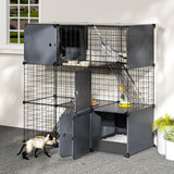PAWING Indoor Cat Enclosure Outdoor 3-Tier Large Playpen Catio Cat Cage Outdoor Cat Crate Detachable Metal Wire Kennel Medium Kitten Cage PAWING