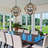 Faibra 6-Light Farmhouse Wood Pendant Light,22.83'' Vintage Rustic Brown Oak Wood Chandeliers,Retro Industrial Hanging Light Fixtures for Dining Room Entryway, Bedroom Faibra