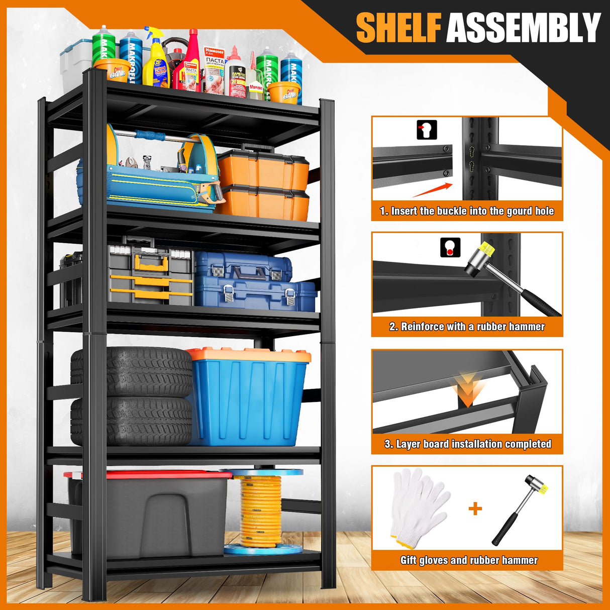 PRESTELION 5-Tier Storage Shelving 32" W Steel Heavy Duty Shelving Unit with Shelves for Heavy Duty Metal Shelving Adjustable Garage Shelving Rack Storage Kitchen, 63" H X 32" W X 16" D, Black PRESTELION