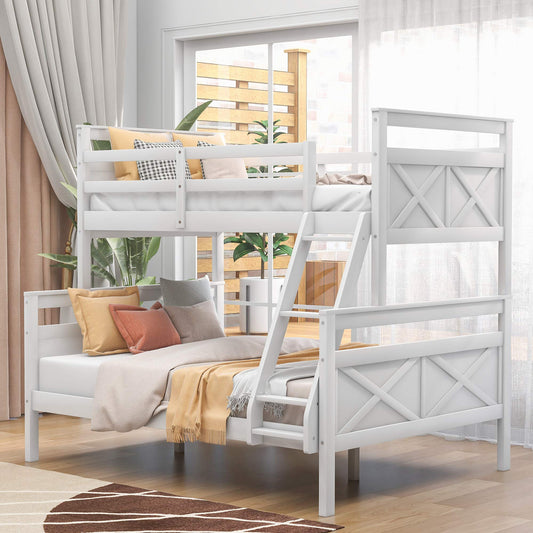 Bellemave Twin Over Full Bunk Bed, Solid Wood Bunk Bed Frame with Ladder and Safety Guardrail, for Kids Teens Adults (White)