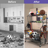 WALMANN Garage Ball and Sports Equipment Organizer, Ball Storage Rack Indoor/Outdoor Kids Ball/Toy Storage Organizer Bins, Rolling Ball Cart with Baskets WALMANN