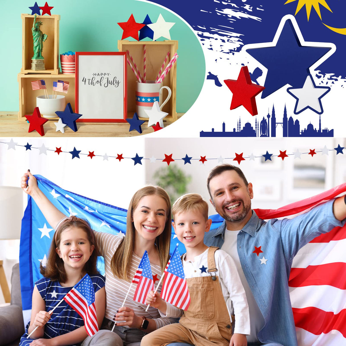 Red White Blue Wood Stars for Crafts 4th of July Independence Day Wooden Patriotic Star Shaped Tiered Tray Decor for Labor Day Patriotic Party Memorial Day(240 Pcs,0.4, 0.8, 1.2 Inch) Bucherry