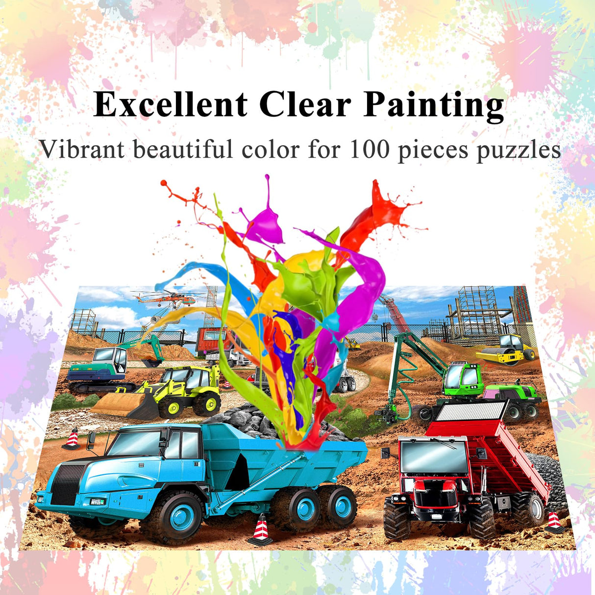 HUADADA Puzzles for Kids Ages 4-8, Construction Vehicles 100 Piece Puzzles for Kids Educational Jigsaw Puzzles Toys for Boys and Girls Age 4, 5, 6, 7, 8-10 Years Old (15" x 10") HUADADA