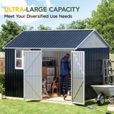 Breezz 8X10FT Outdoor Steel Storage Shed with Clear Window, Lockable Doors, Weather-Resistant Metal Tool Shed for Garden, Backyard, Patio, and Utility Storage.Nightblue BreezZ