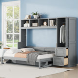 Harper & Bright Designs Full Size Murphy Bed Wall Bed with Closet and Storage Drawers, Shelf and Desk Space-Saving for Multipurpose Guest Room or Home Office, Gray Harper & Bright Designs