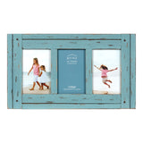Prinz Homestead Blue Three-Picture Frame, 4 x 6 Distressed Wood Collage Frame, Wooden Rustic Decor, Two-Way Easel, Can Be Wall-Mounted, 15.5 x 0.75 x 9.1 Inches Prinz