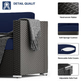 SUNCROWN 7-Piece Outdoor Patio Furniture Sofa Set All-Weather Wicker Sectional Conversation Set with Modern Glass Coffee Table and Cushions-Dark Blue SUNCROWN