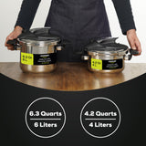 Universal 6.3 Quart / 6 Liter Stainless Steel Easy Use Pressure Cooker + Extra Glass Lid, Induction Compatible, Pressure Cooker & Multipurpose Pot, 7 servings, Pressure Canner universal
