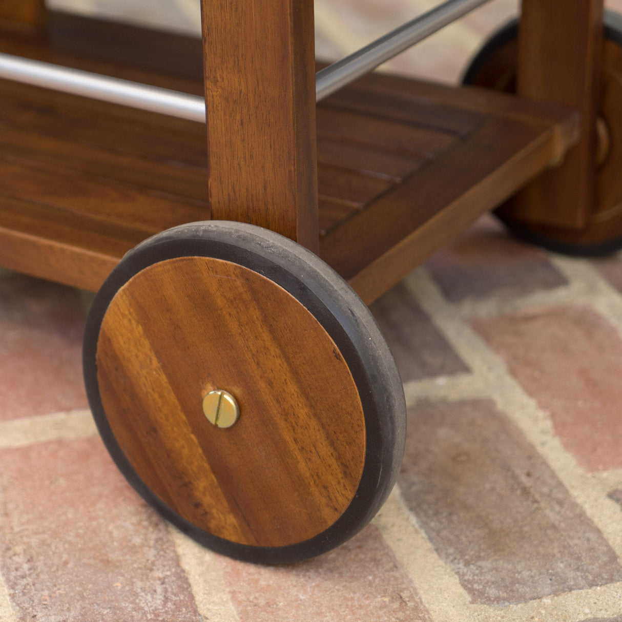 Christopher Knight Home Tillary Tiller Outdoor Acacia Wood Bar Cart Aluminum Accents, Dark Oak/Shiny Powder Coating Christopher Knight Home