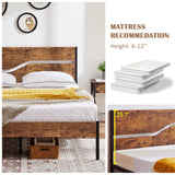 VECELO Full Size Bed Frame with Headboard Wood, Solid and Strong Metal Platform Support, No Box Spring Needed VECELO