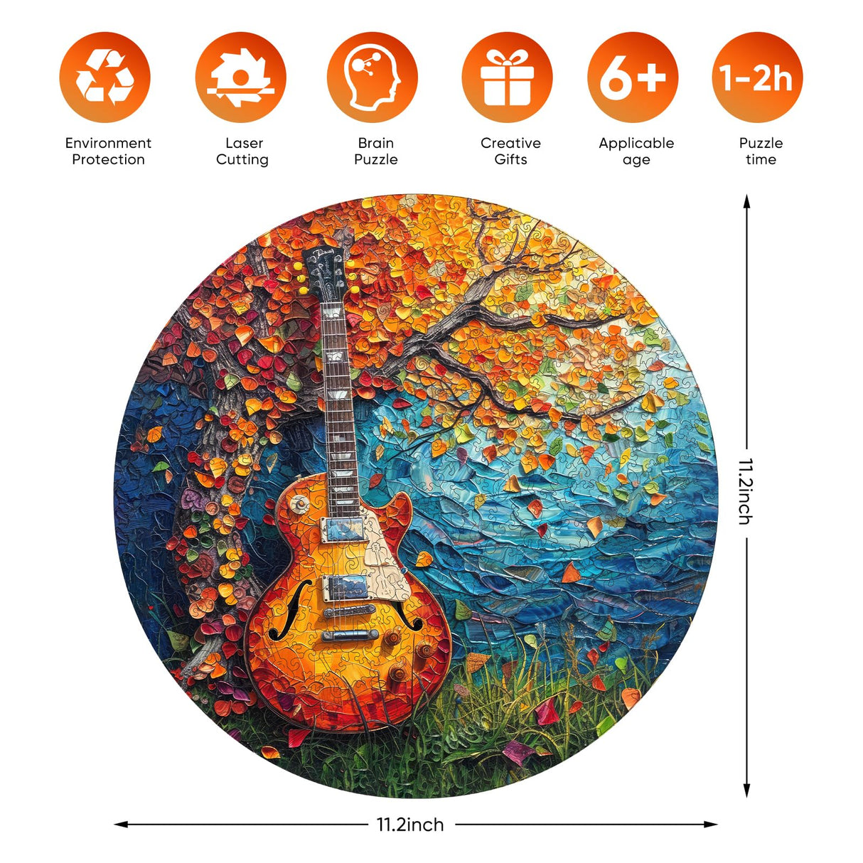 Wooden Puzzle for Adults, Autumn Jigsaw Puzzle, Guitar Wooden Jigsaw Puzzles, Thanksgiving Garden Puzzle, Beautiful Wooden Puzzle with Box Birthday Gifts for Adults and Kids(11.2 * 11.2in-200pcs) Reouinty