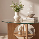 YITAHOME Round Coffee Table, 2-Tier Glass Coffee Tables with Storage, Multi-Purpose Modern Center Table or Cocktail Table for Living Room, Office, Lounge, Walnut YITAHOME