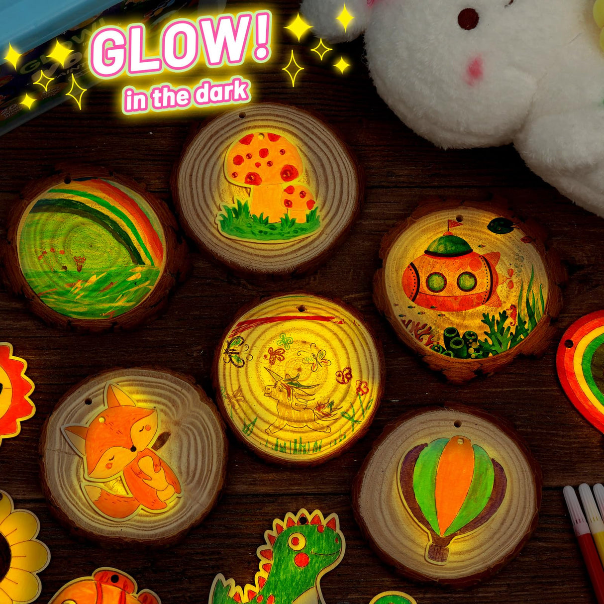 MAPVOLUT Wooden Painting Crafts Kit - Glow-in-The-Dark, Christmas Art & Craft Supplies for Kids Boy Girl Ages 8+ Christmas Birthday Party Gifts for Kids Boys Girls 8+ Years Old MAPVOLUT